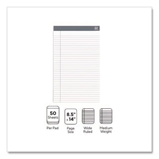 Notepads, Wide/Legal Rule, 50 White 8.5 x 14 Sheets, 12/Pack