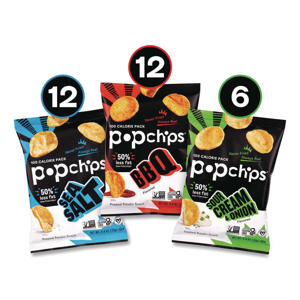 Potato Chips, Variety Pack, Barbeque, Sea Salt, Sour Cream and Onion, 0.8 oz Bag, 30/Pack, Ships in 1-3 Business Days