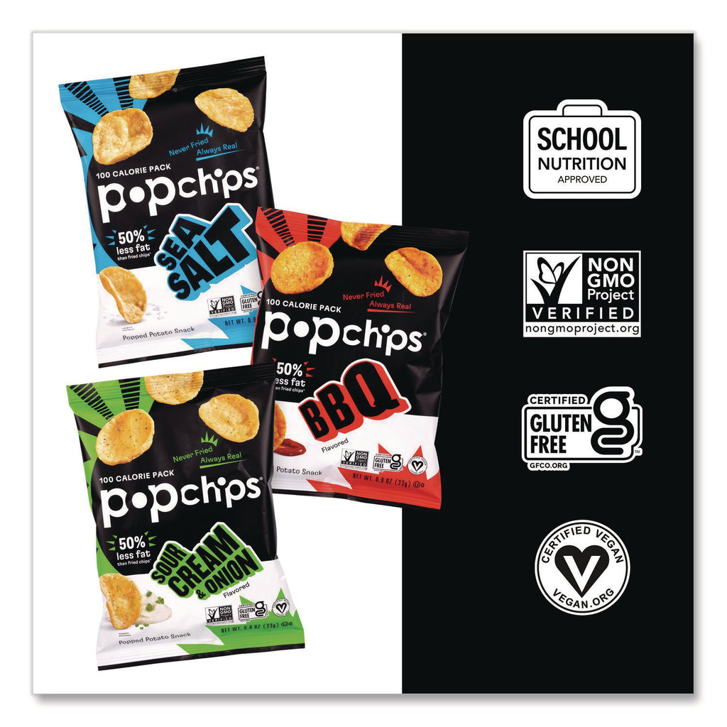 Potato Chips, Variety Pack, Barbeque, Sea Salt, Sour Cream and Onion, 0.8 oz Bag, 30/Pack, Ships in 1-3 Business Days