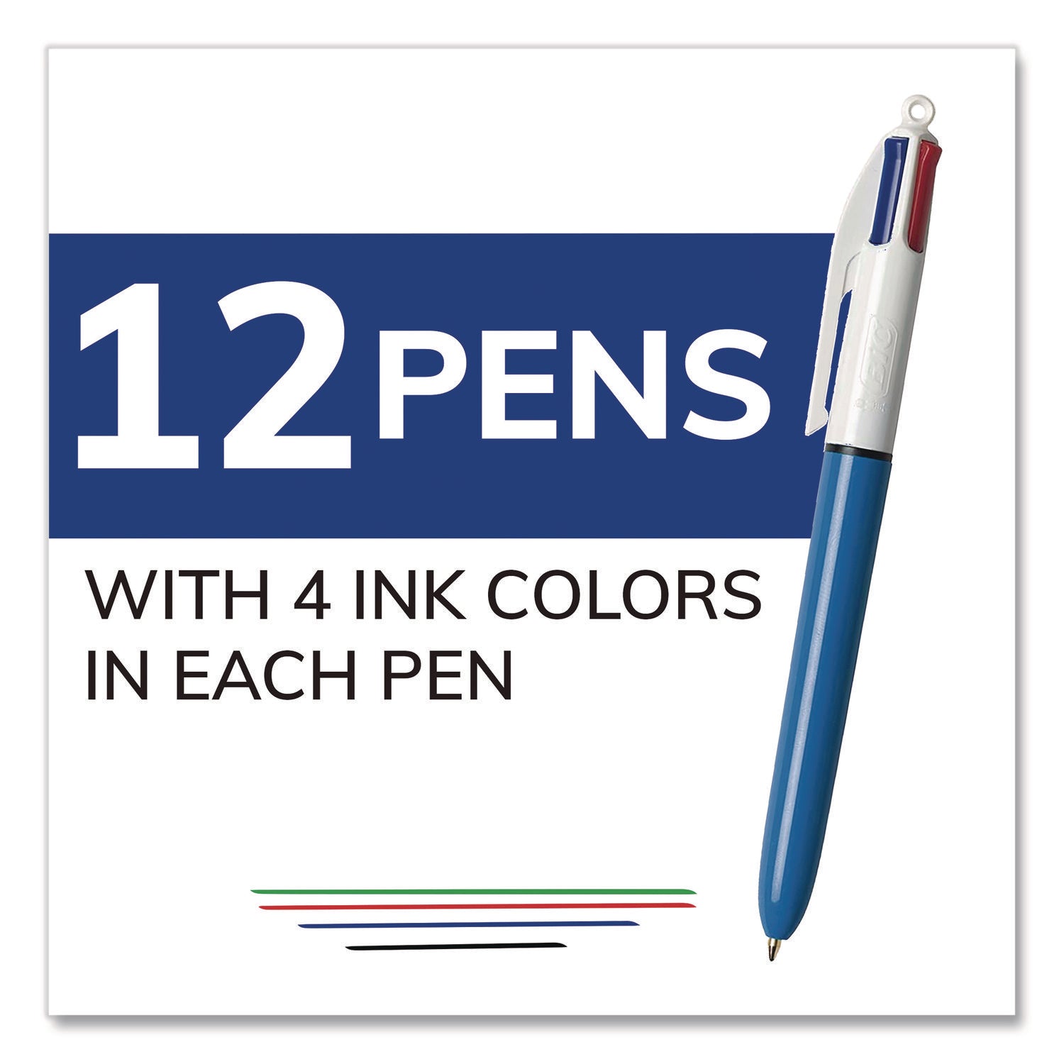 4-Color Multi-Function Ballpoint Pen, Retractable, Medium 1 mm, Black/Blue/Green/Red Ink, Randomly Assorted Barrel Colors