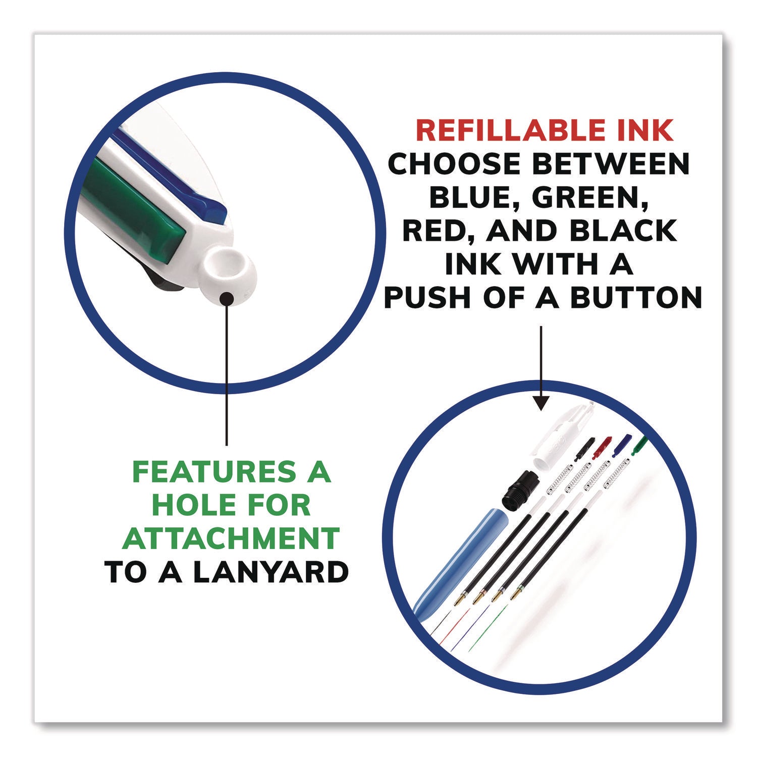 4-Color Multi-Function Ballpoint Pen, Retractable, Medium 1 mm, Black/Blue/Green/Red Ink, Randomly Assorted Barrel Colors