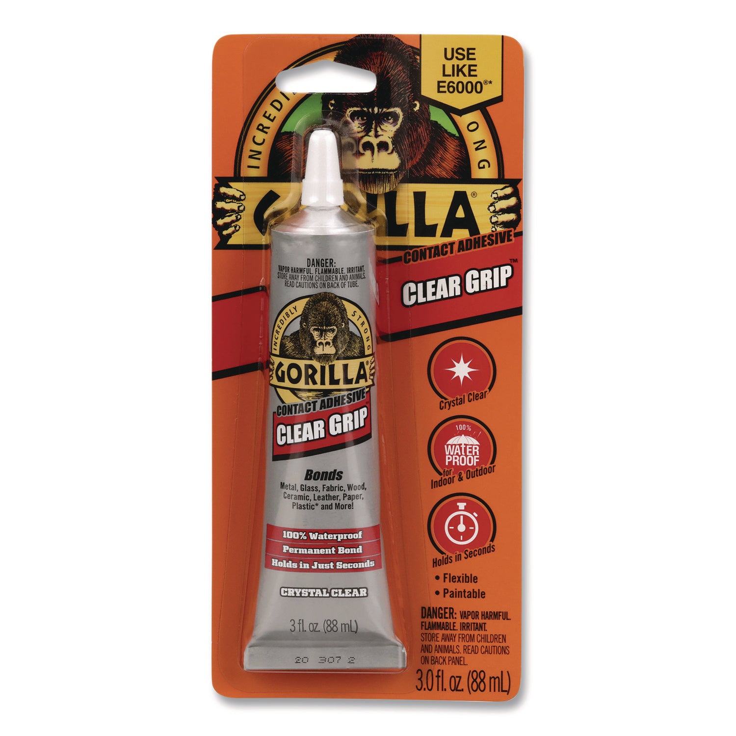 Gorilla Clear Grip Contact Adhesive - 3 fl oz - 1 Each - Clear