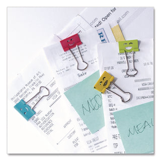 Officemate Smiling Faces Binder Clips - Small - 2.9" Length x 0.8" Width - 0.38" Size Capacity - Foldable, Removable Handle - 42 / Bag - Green, Red, White, Yellow