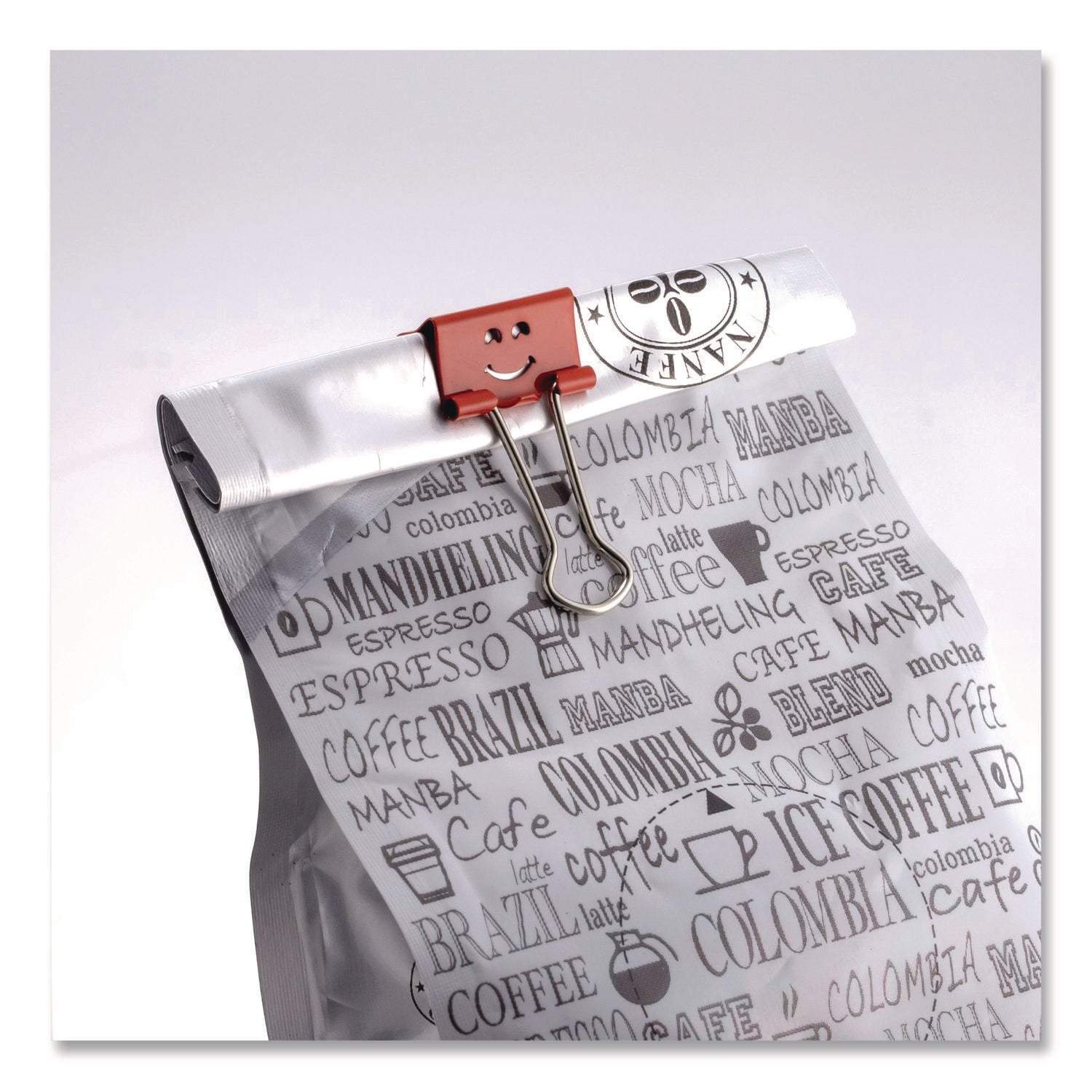 Officemate Smiling Faces Binder Clips - Small - 2.9" Length x 0.8" Width - 0.38" Size Capacity - Foldable, Removable Handle - 42 / Bag - Green, Red, White, Yellow
