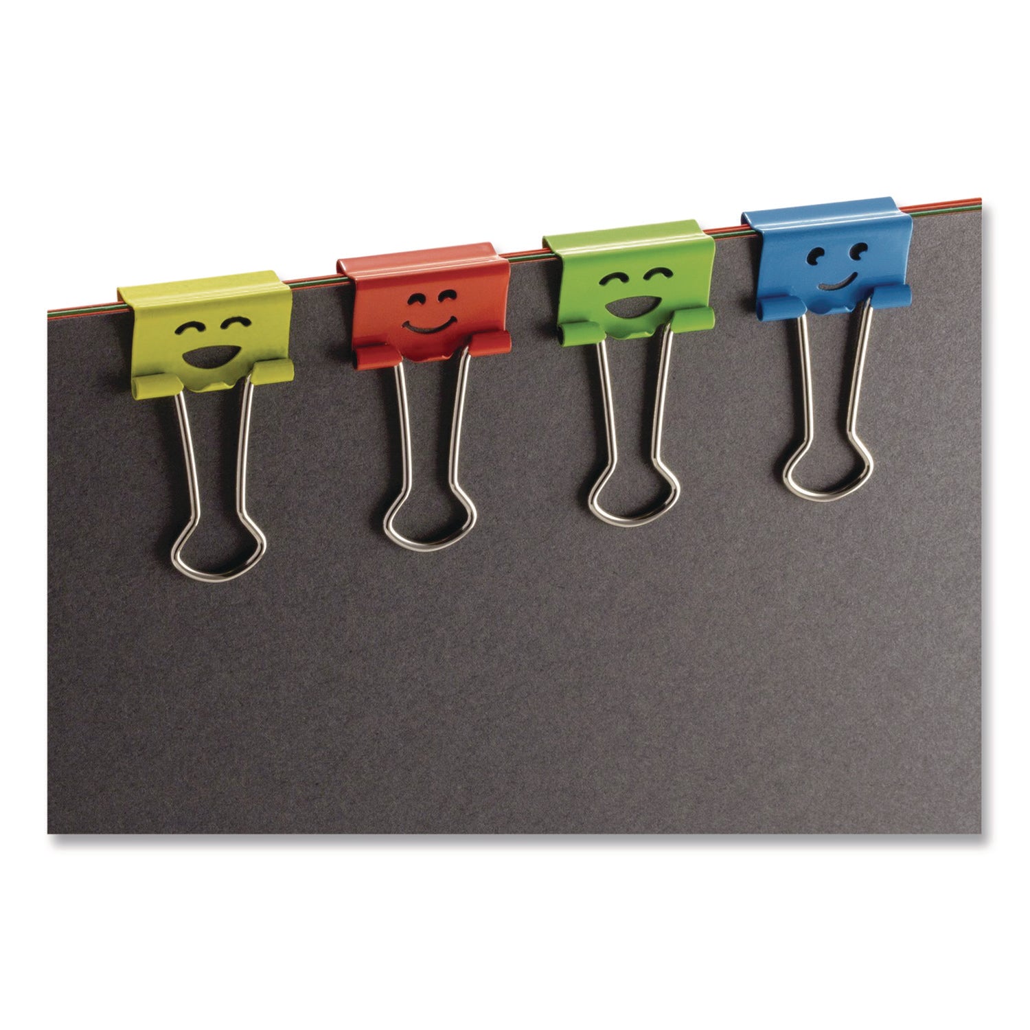 Officemate Smiling Faces Binder Clips - Small - 2.9" Length x 0.8" Width - 0.38" Size Capacity - Foldable, Removable Handle - 42 / Bag - Green, Red, White, Yellow