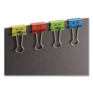 Officemate Smiling Faces Binder Clips - Small - 2.9" Length x 0.8" Width - 0.38" Size Capacity - Foldable, Removable Handle - 42 / Bag - Green, Red, White, Yellow