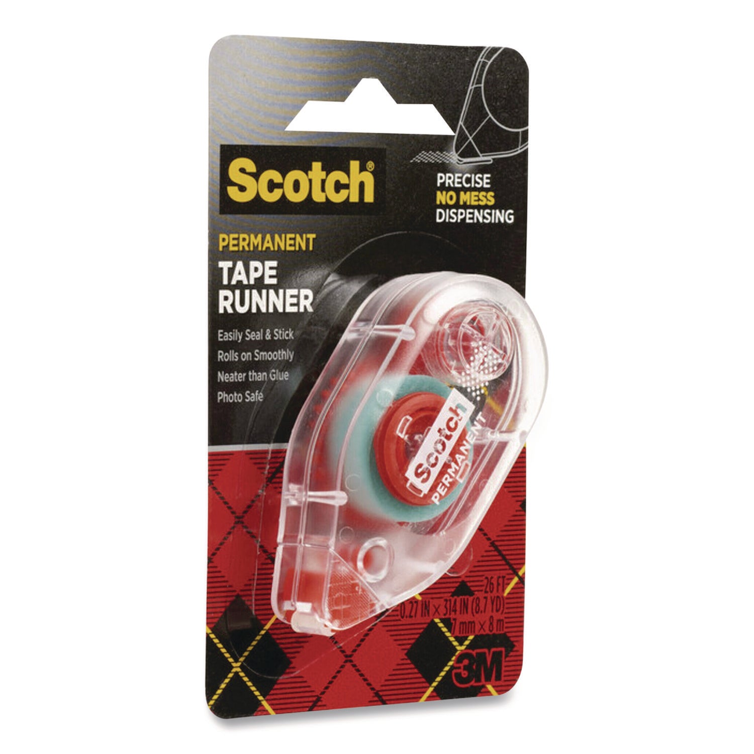 Scotch Double-Sided Adhesive Roller - 26 ft Length x 27" Width - Dispenser Included - Handheld Dispenser - For Multipurpose - 1 Each - Clear