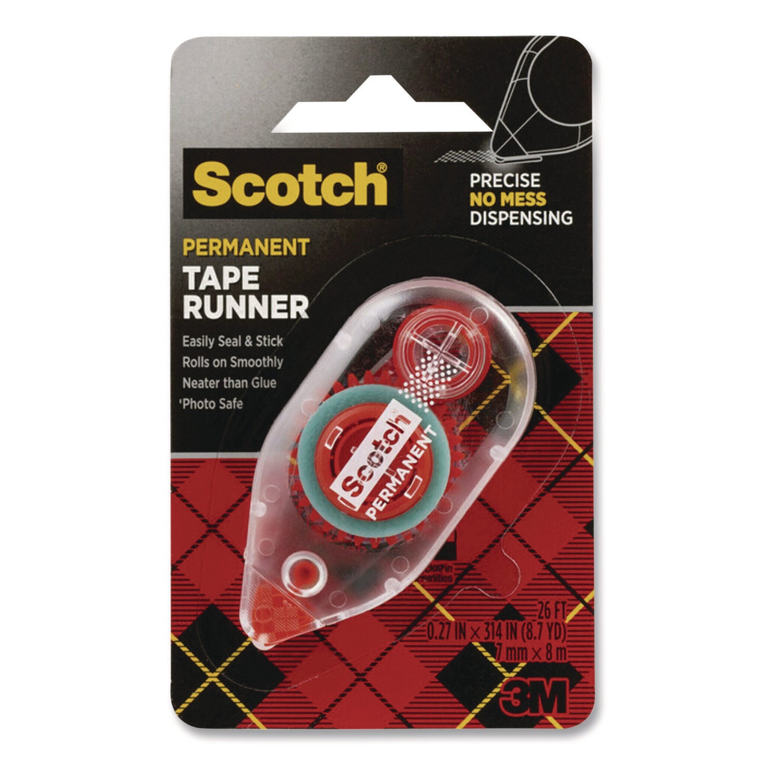 Scotch Double-Sided Adhesive Roller - 26 ft Length x 27" Width - Dispenser Included - Handheld Dispenser - For Multipurpose - 1 Each - Clear