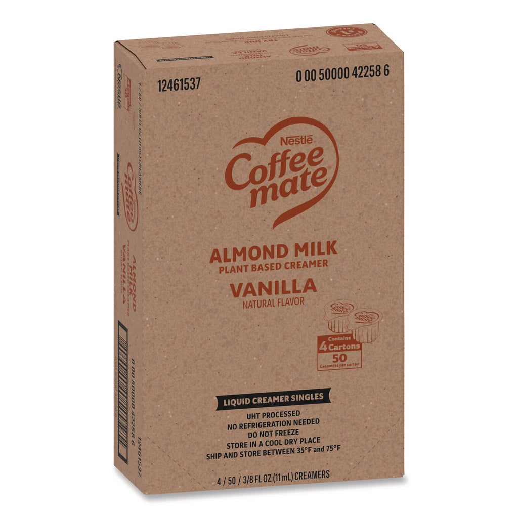 Plant-Based Almond Milk Non-Dairy Liquid Creamer Singles, Natural Vanilla, 0.38 oz Tubs, 200/Carton