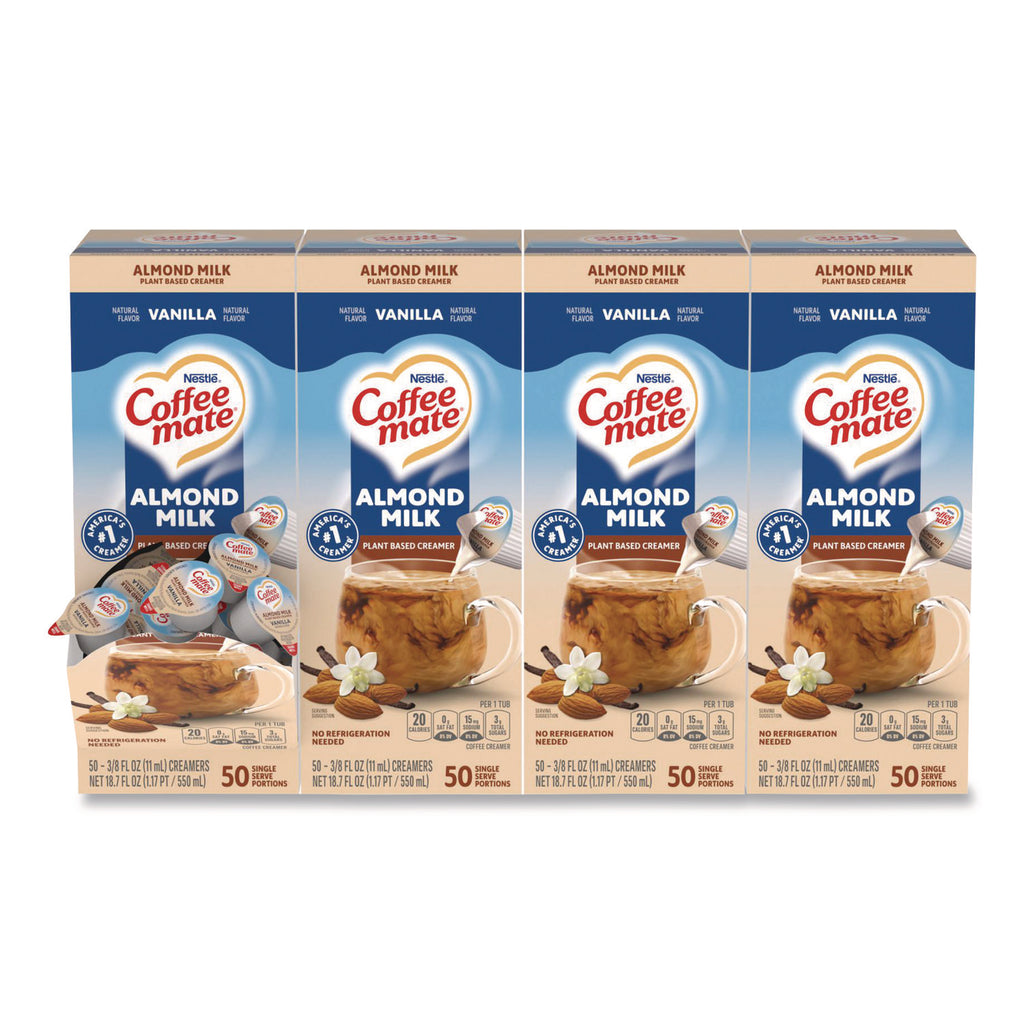 Plant-Based Almond Milk Non-Dairy Liquid Creamer Singles, Natural Vanilla, 0.38 oz Tubs, 200/Carton