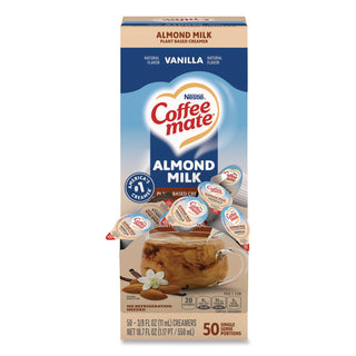 Plant-Based Almond Milk Non-Dairy Liquid Creamer Singles, Natural Vanilla, 0.38 oz Tubs, 50/Box