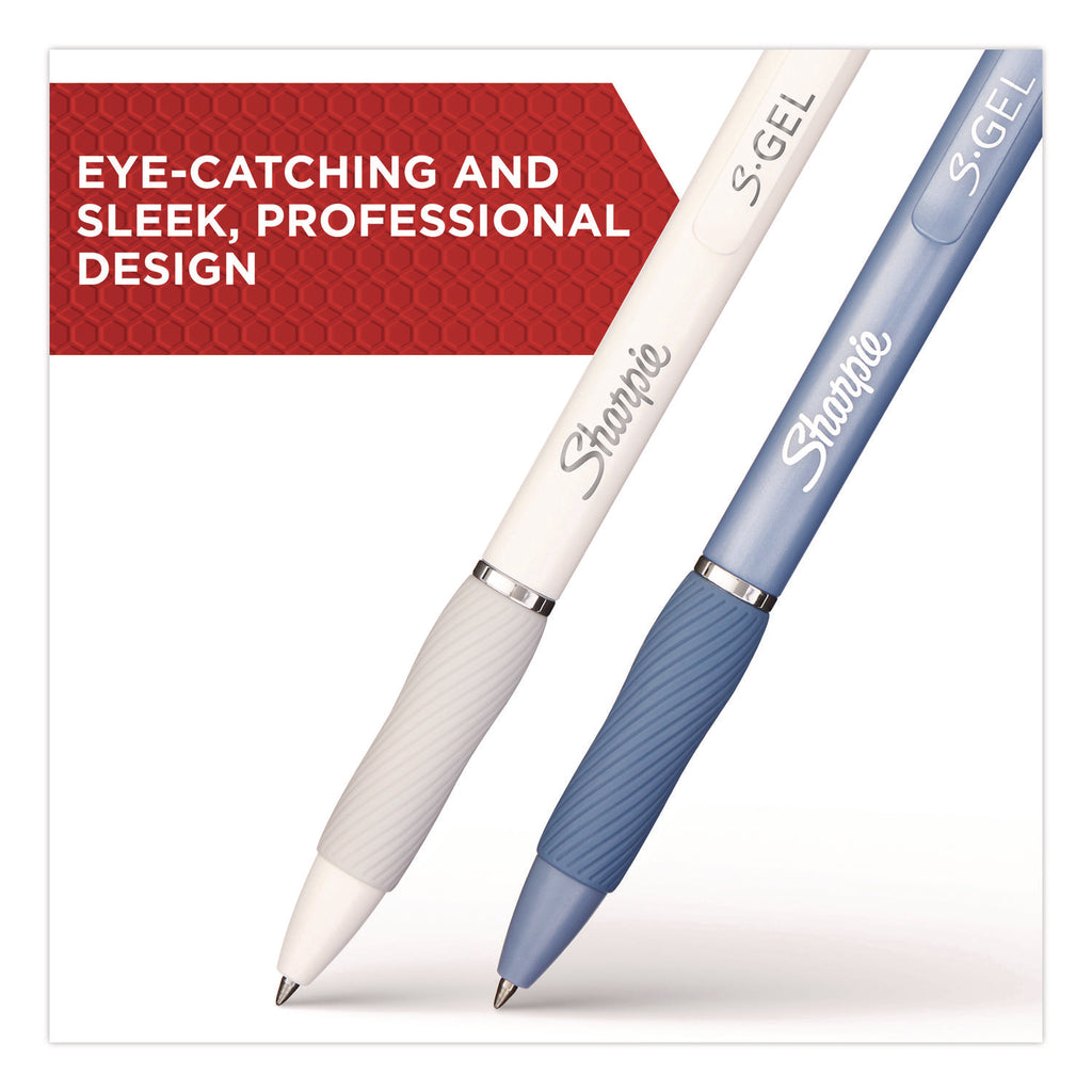 Sharpie S-Gel Pens - Medium Pen Point - 0.7 mm Pen Point Size - Black Gel-based Ink - White Metal Barrel - 8 / Pack