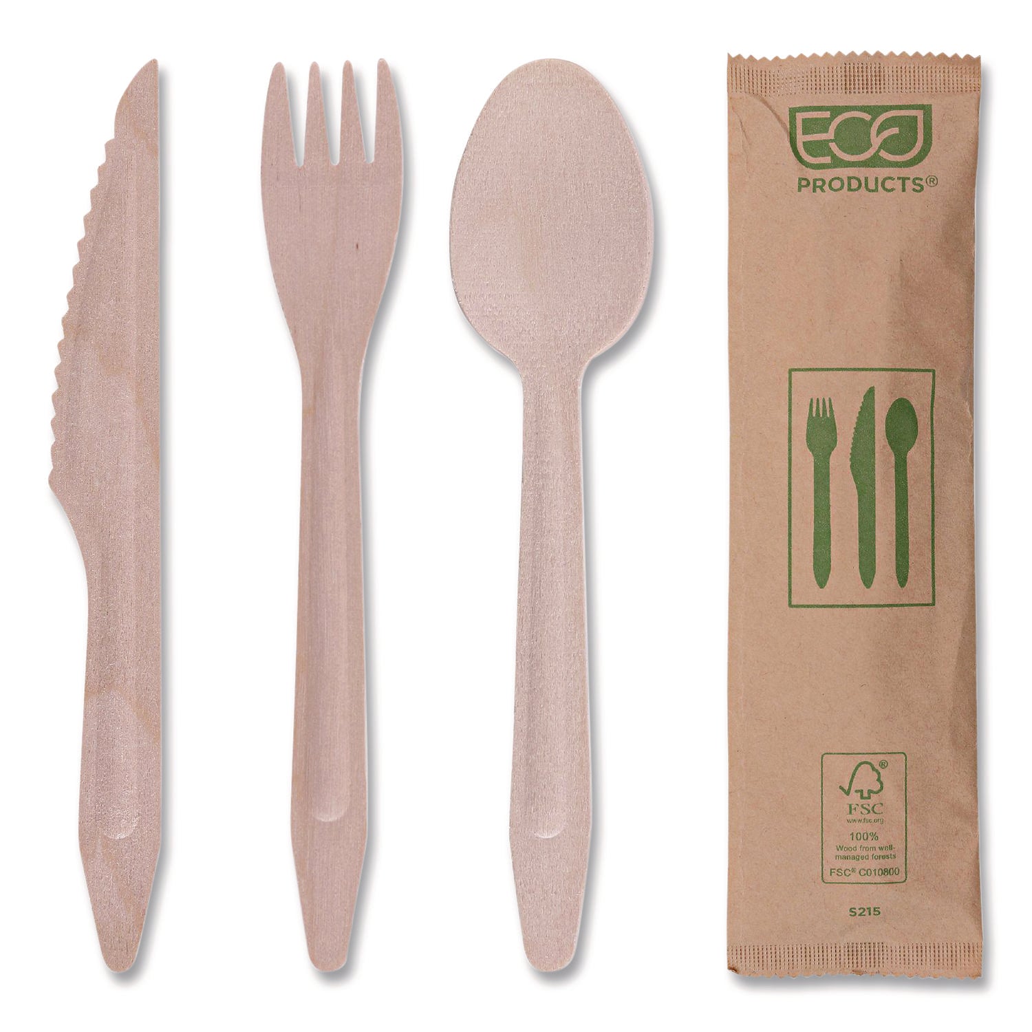 Wood Cutlery, Fork/Knife/Spoon/Napkin, Natural, 500/Carton