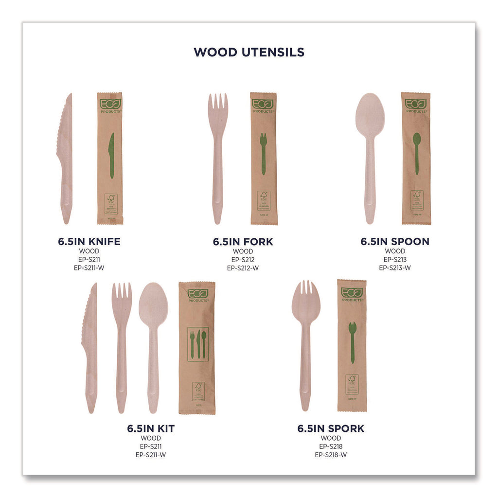 Wood Cutlery, Fork/Knife/Spoon/Napkin, Natural, 500/Carton