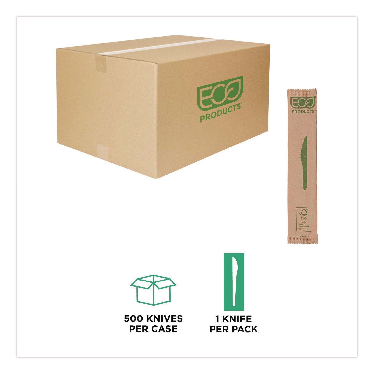 Wood Cutlery, Knife, Natural, 500/Carton