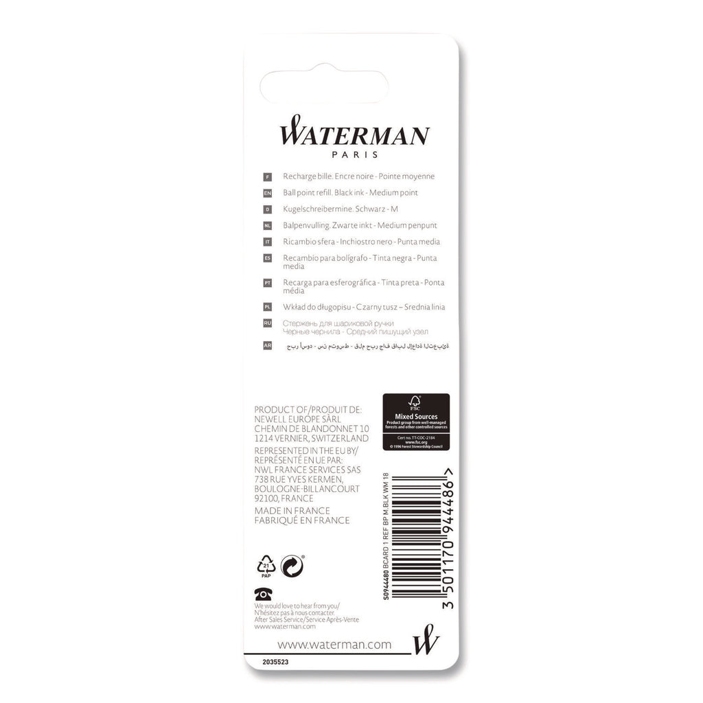 Refill for Waterman Ballpoint Pens, Medium Conical Tip, Black Ink