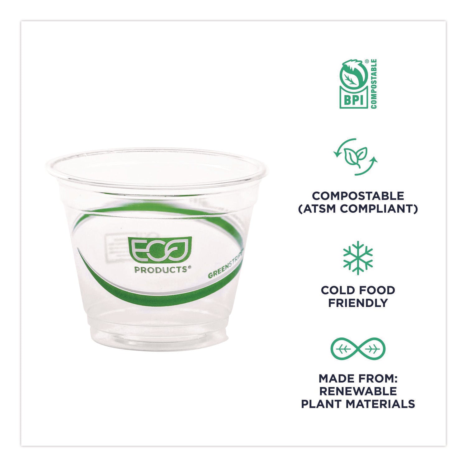 GreenStripe Renewable and Compostable Cold Cups, 9 oz, Clear, 50/Pack, 20 Packs/Carton