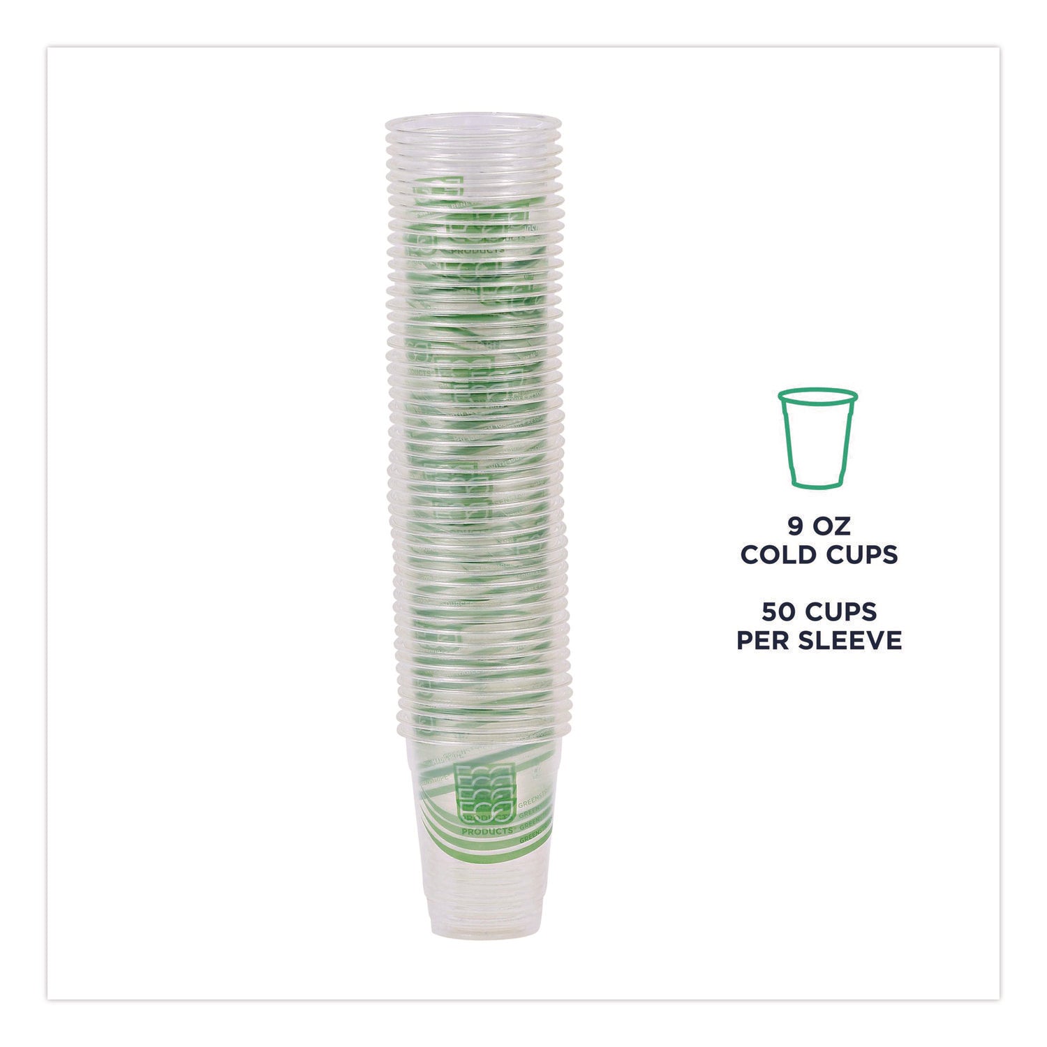 GreenStripe Renewable and Compostable Cold Cups, 9 oz, Clear, 50/Pack, 20 Packs/Carton
