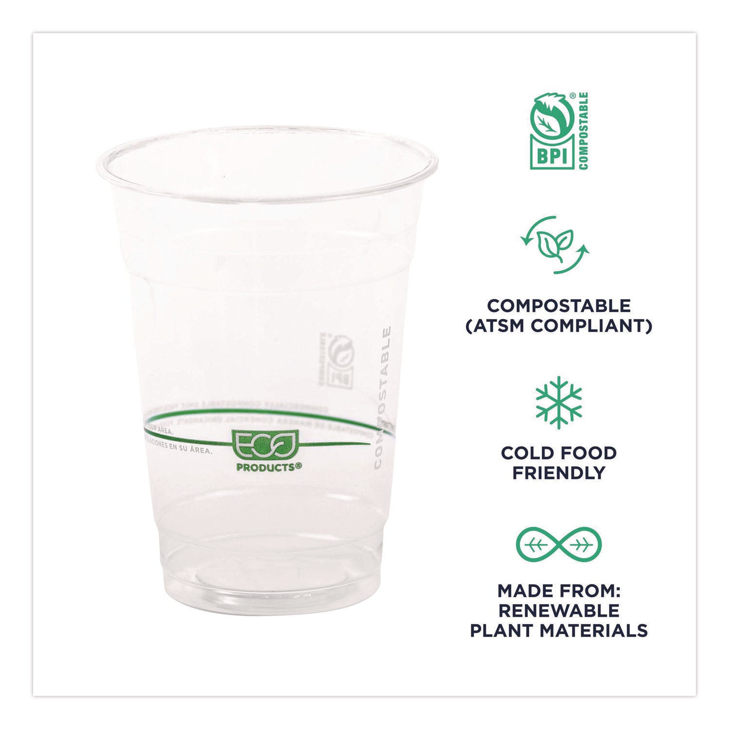 GreenStripe Renewable and Compostable Cold Cups Convenience Pack, Clear, 16 oz, 50/Pack