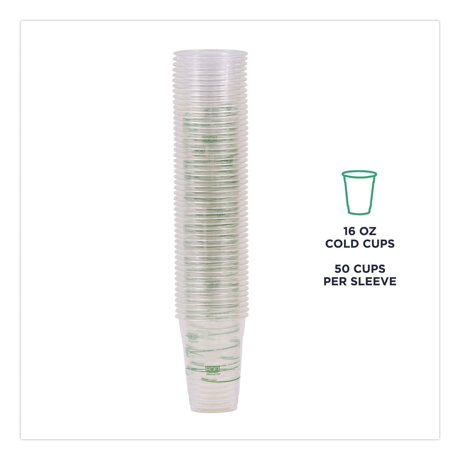 GreenStripe Renewable and Compostable Cold Cups Convenience Pack, Clear, 16 oz, 50/Pack