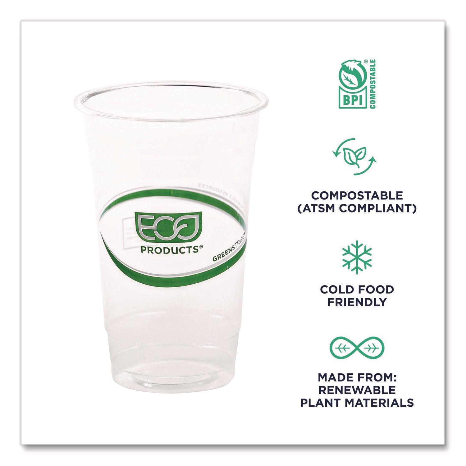 GreenStripe Renewable and Compostable Cold Cups, 20 oz, Clear, 50/Pack, 20 Packs/Carton
