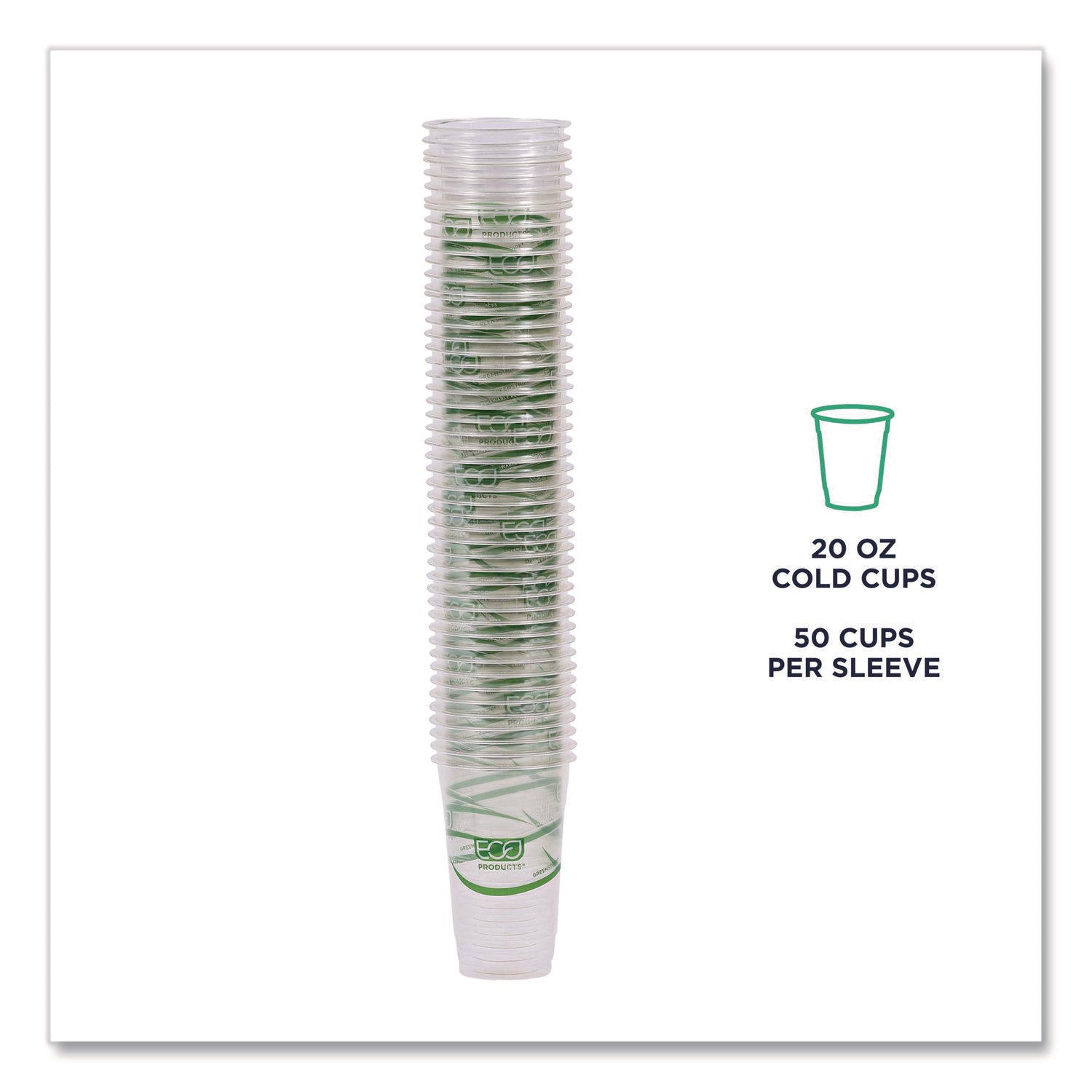 GreenStripe Renewable and Compostable Cold Cups, 20 oz, Clear, 50/Pack, 20 Packs/Carton
