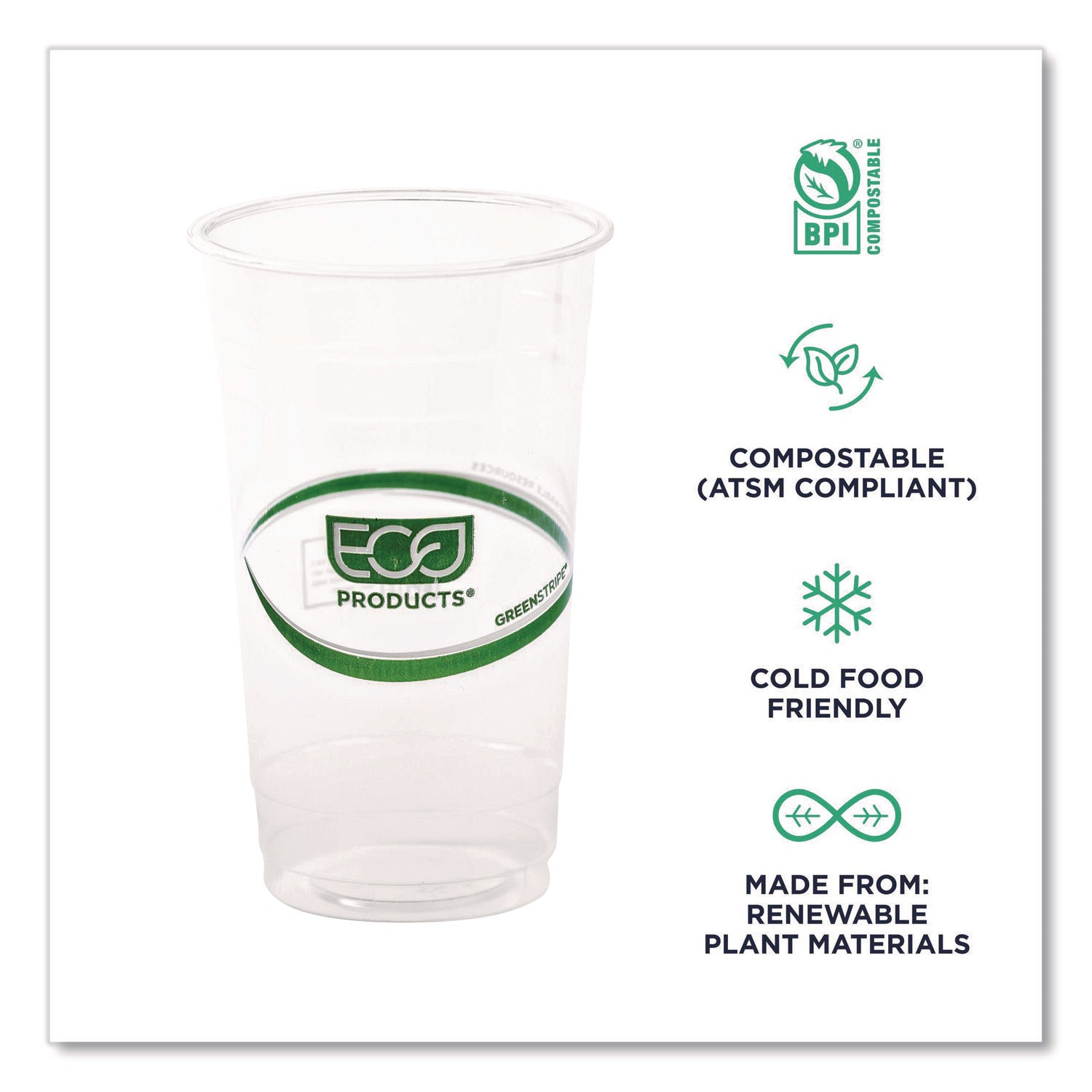 GreenStripe PLA Cold Cups, 24oz, Clear, 1000/Carton