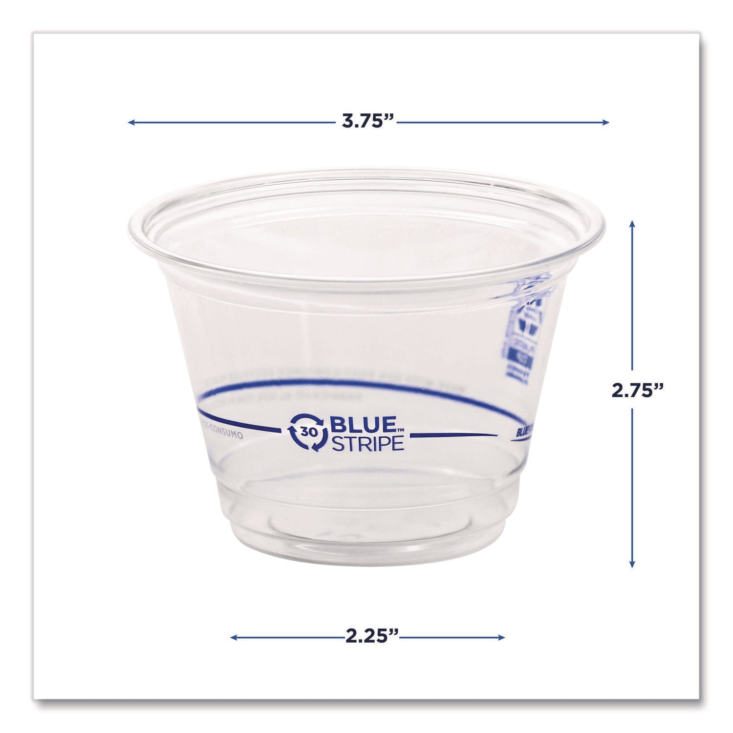 BlueStripe 25% Recycled Content Cold Cups, 9 oz, Clear/Blue, 50/Pack, 20 Packs/Carton