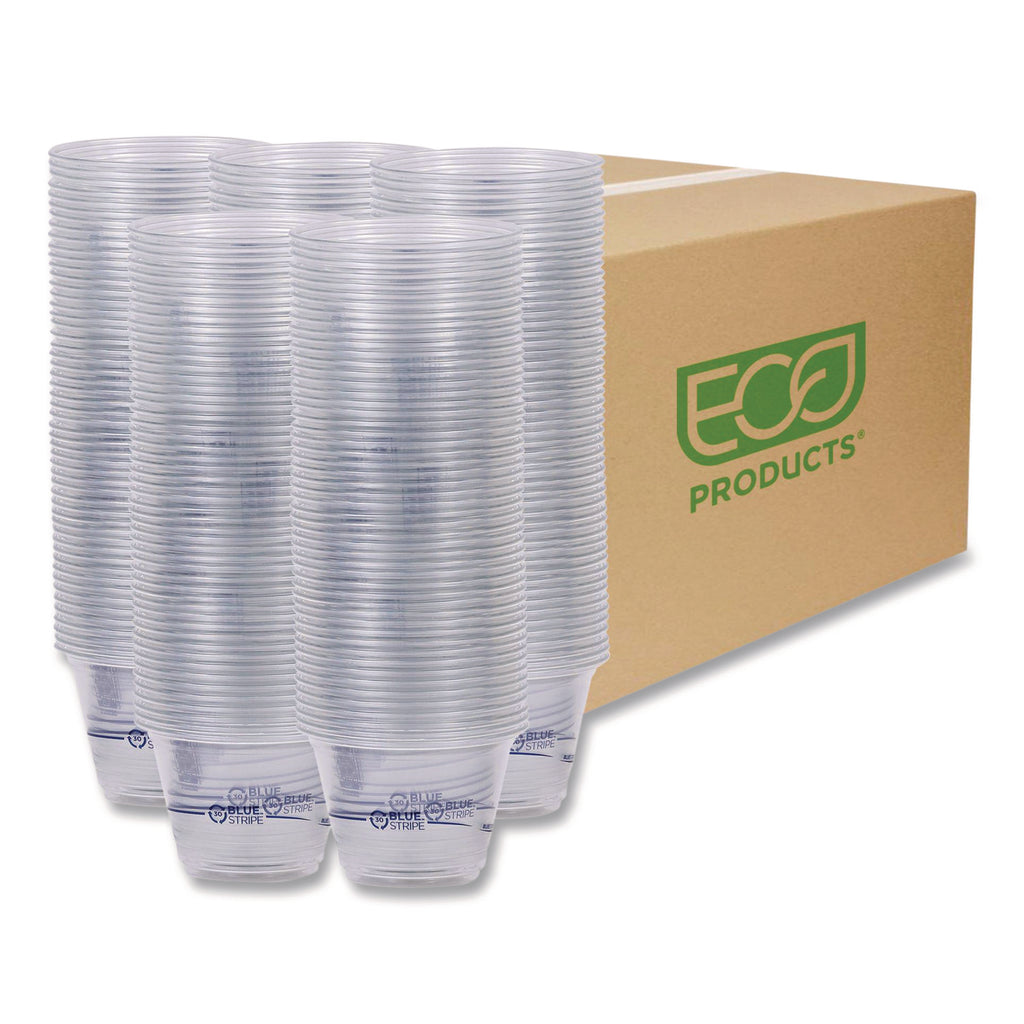 BlueStripe 25% Recycled Content Cold Cups, 9 oz, Clear/Blue, 50/Pack, 20 Packs/Carton