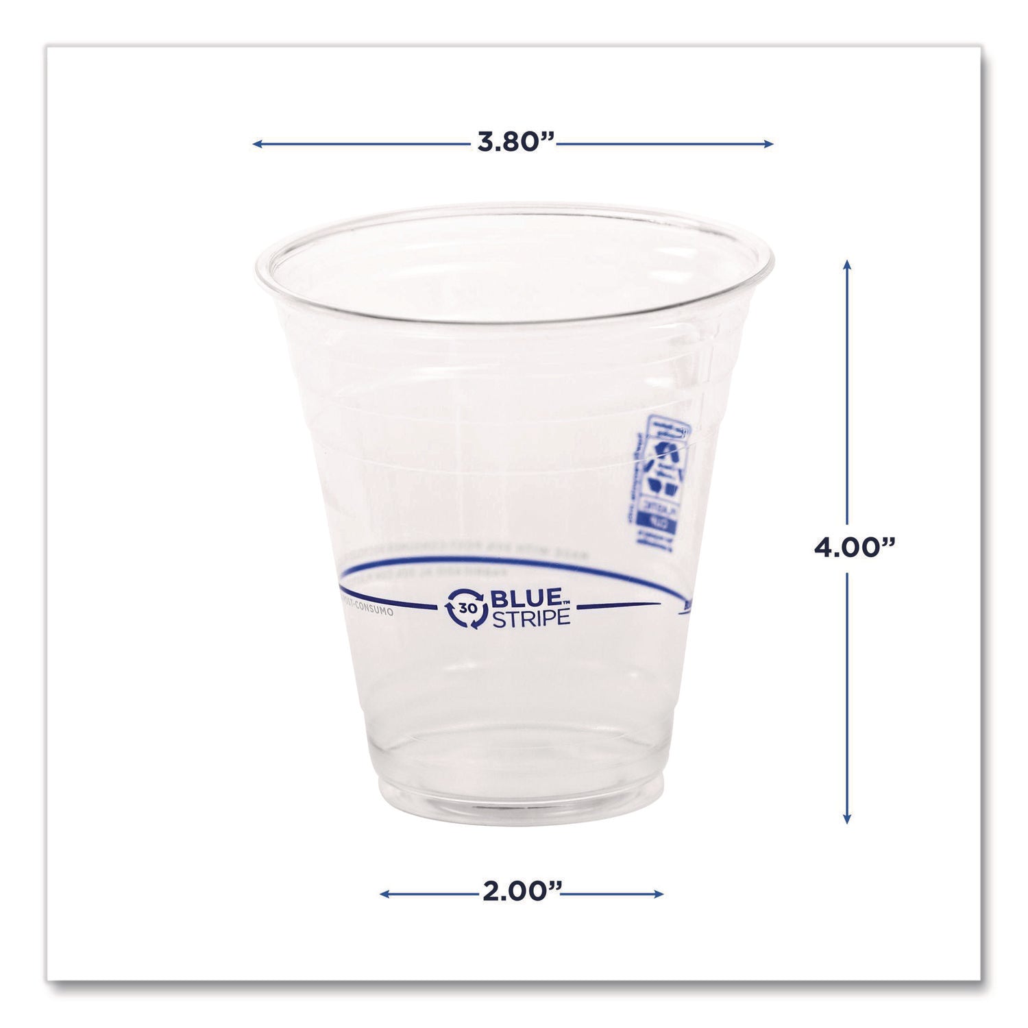 BlueStripe 25% Recycled Content Cold Cups, 12 oz, Clear/Blue, 50/Pack, 20 Packs/Carton