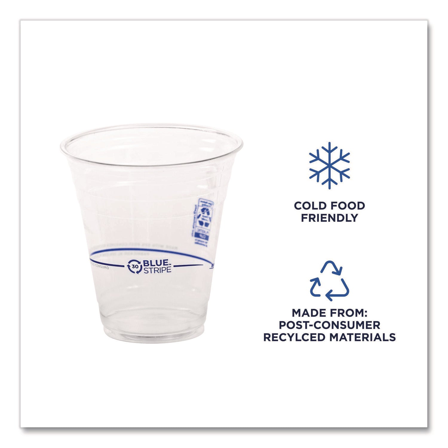 BlueStripe 25% Recycled Content Cold Cups, 12 oz, Clear/Blue, 50/Pack, 20 Packs/Carton