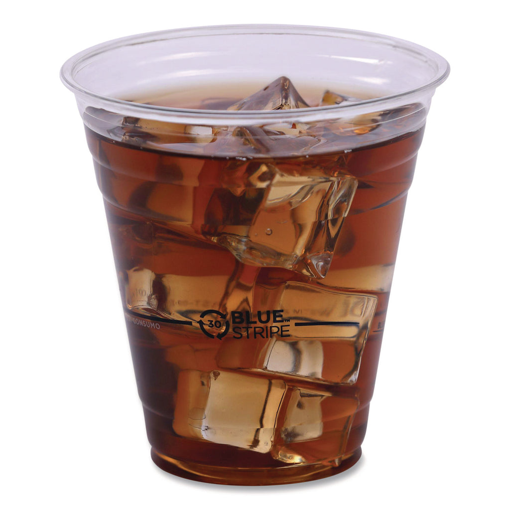 BlueStripe 25% Recycled Content Cold Cups, 12 oz, Clear/Blue, 50/Pack, 20 Packs/Carton