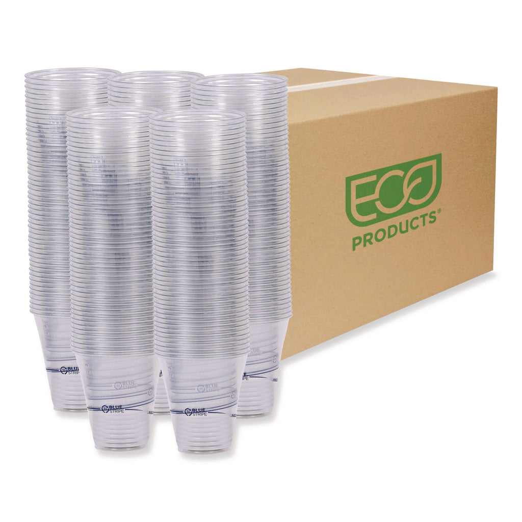 BlueStripe 25% Recycled Content Cold Cups, 12 oz, Clear/Blue, 50/Pack, 20 Packs/Carton