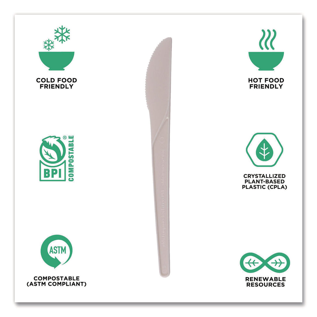 Plantware Compostable Cutlery, Knife, 6", Pearl White, 50/Pack, 20 Pack/Carton