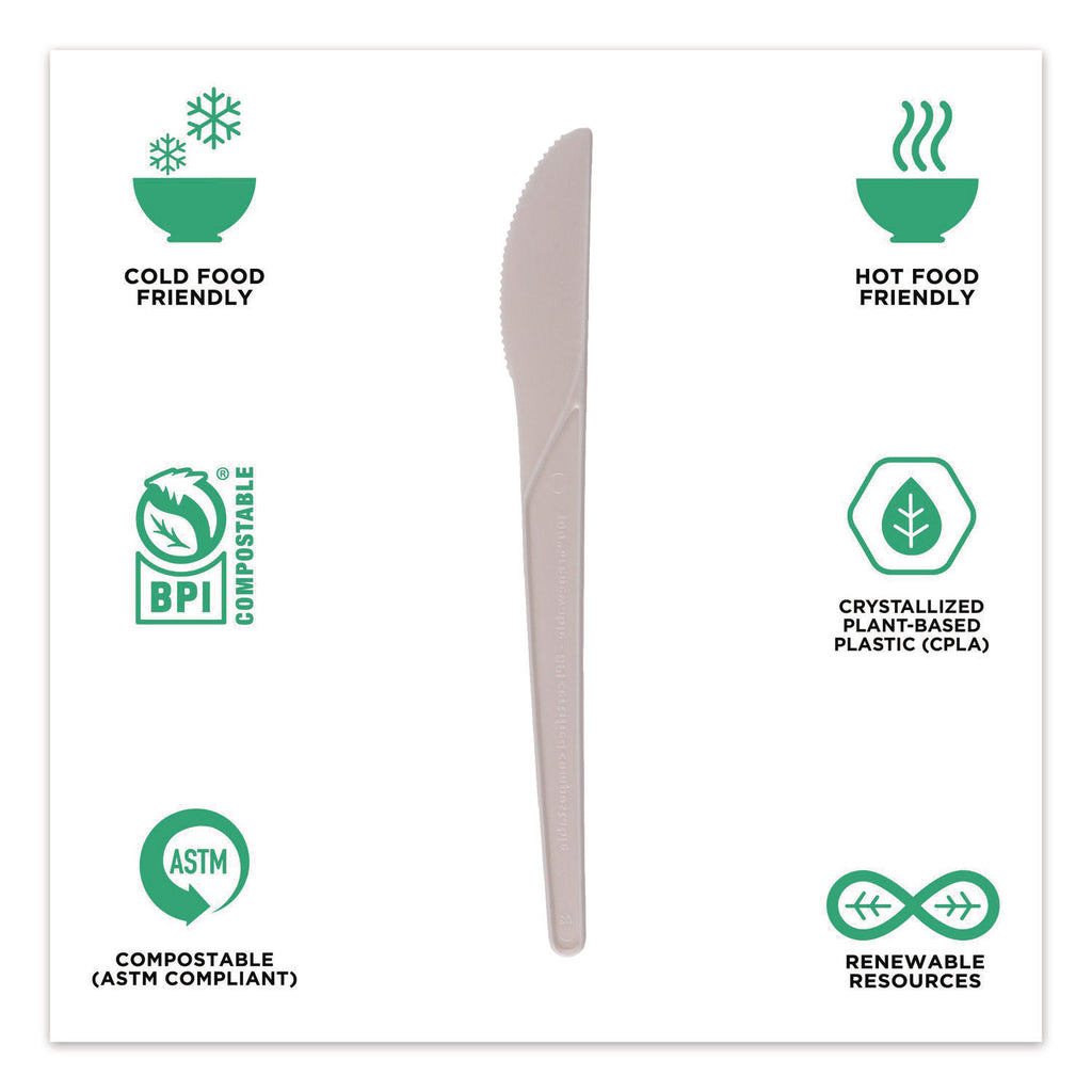 Plantware Compostable Cutlery, Knife, 6", White, 1,000/Carton