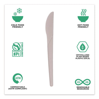 Plantware Compostable Cutlery, Knife, 6", White, 1,000/Carton