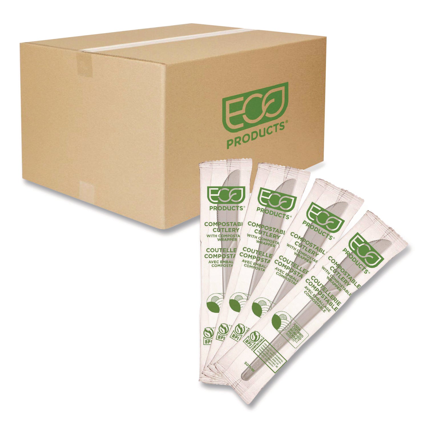 Plantware Compostable Cutlery, Knife, 6", White, 1,000/Carton