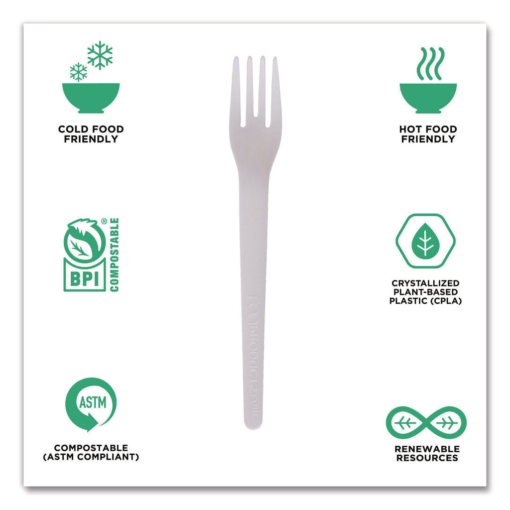 Plantware Compostable Cutlery, Fork, 6", Pearl White, 50/Pack, 20 Pack/Carton