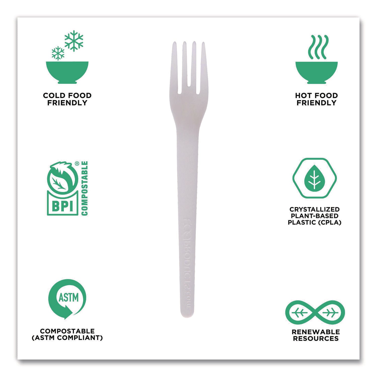 Plantware Compostable Cutlery, Fork, 6", Pearl White, 50/Pack, 20 Pack/Carton