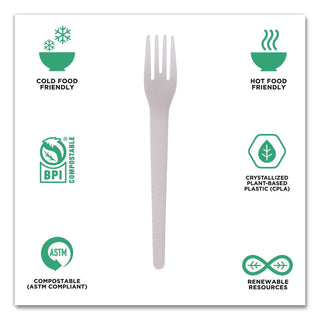 Plantware Compostable Cutlery, Fork, 6", Pearl White, 50/Pack, 20 Pack/Carton