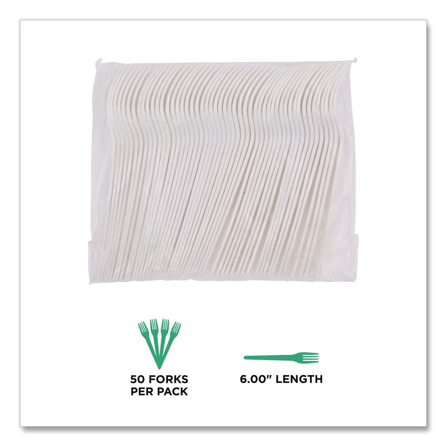 Plantware Compostable Cutlery, Fork, 6", Pearl White, 50/Pack, 20 Pack/Carton