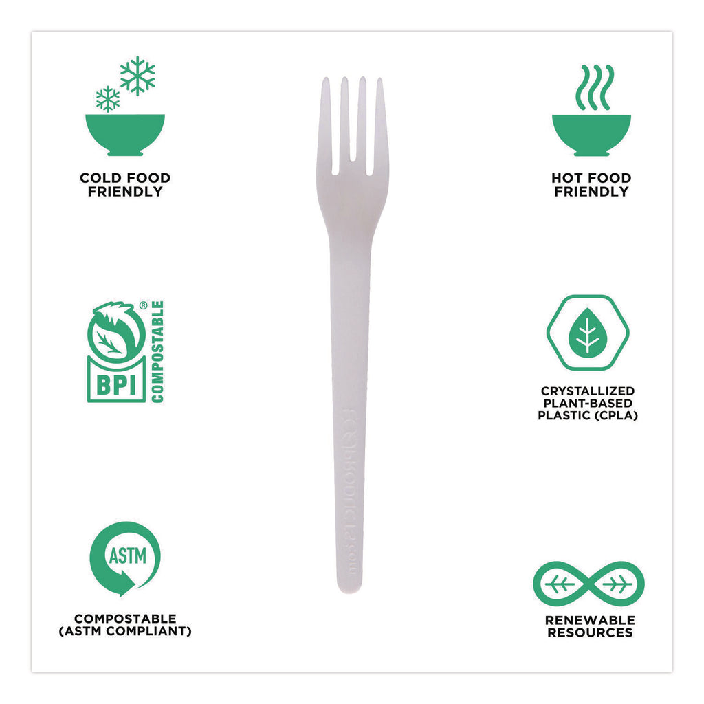 Plantware Compostable Cutlery, Fork, 6", White, 1,000/Carton