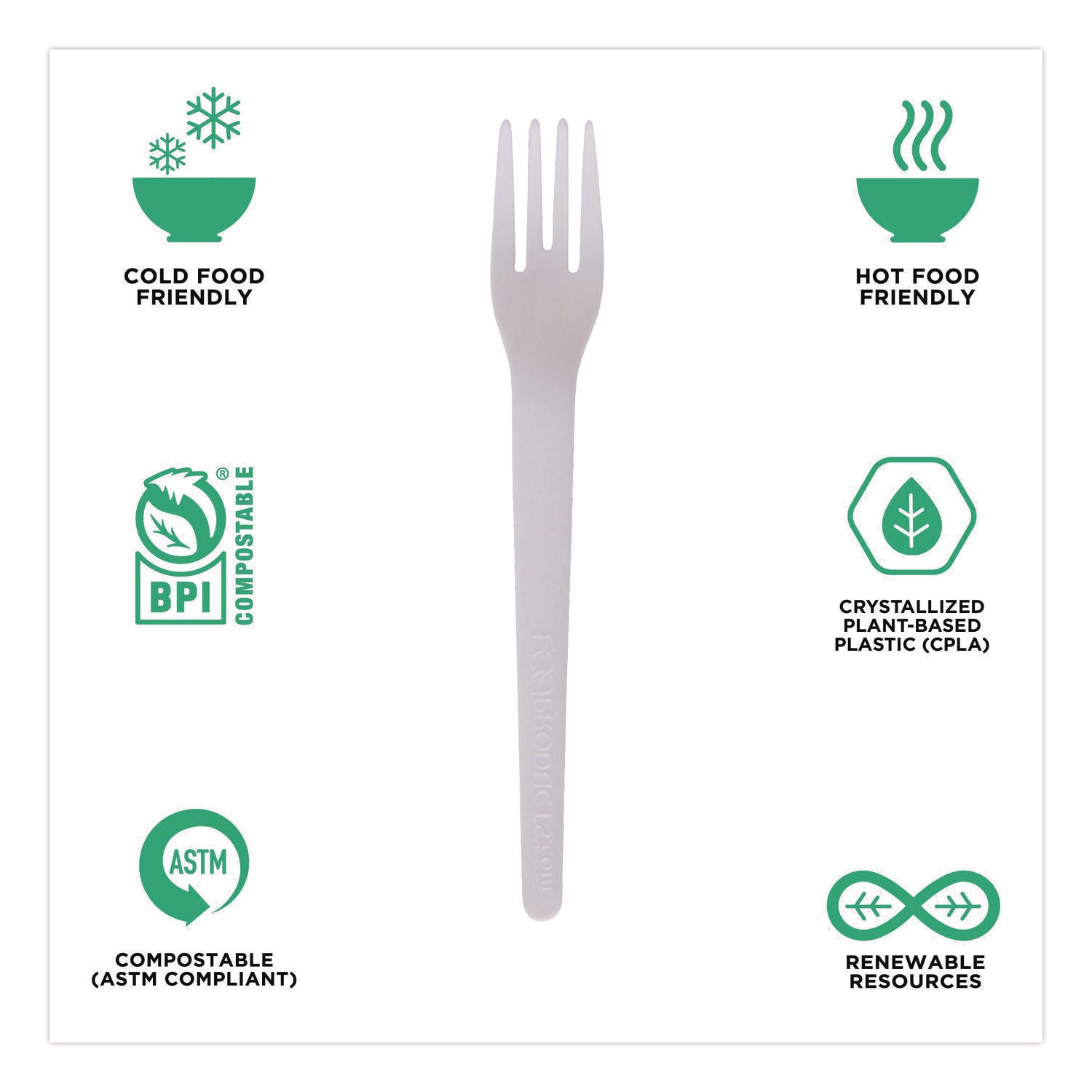 Plantware Compostable Cutlery, Fork, 6", White, 1,000/Carton