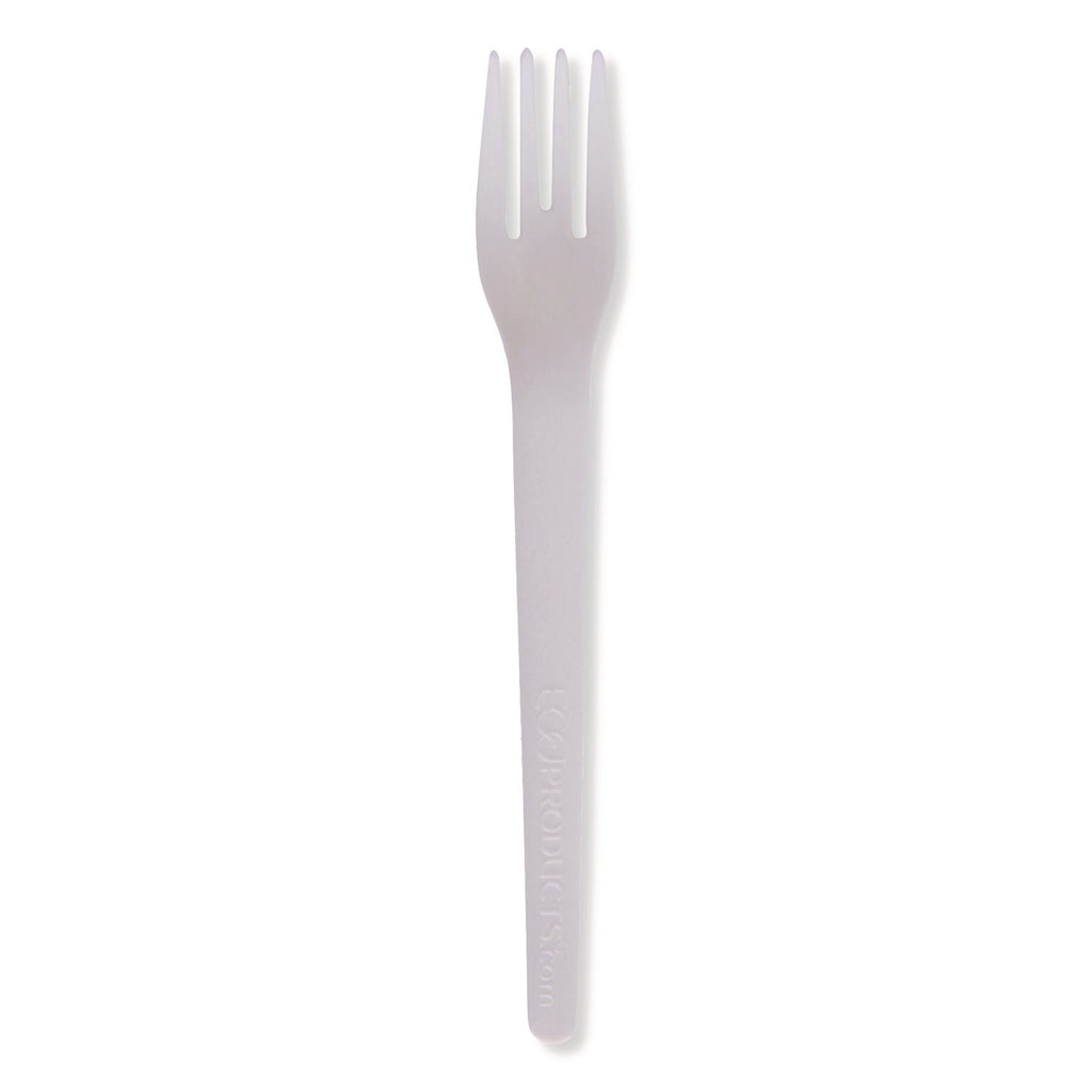 Plantware Compostable Cutlery, Fork, 6", White, 1,000/Carton
