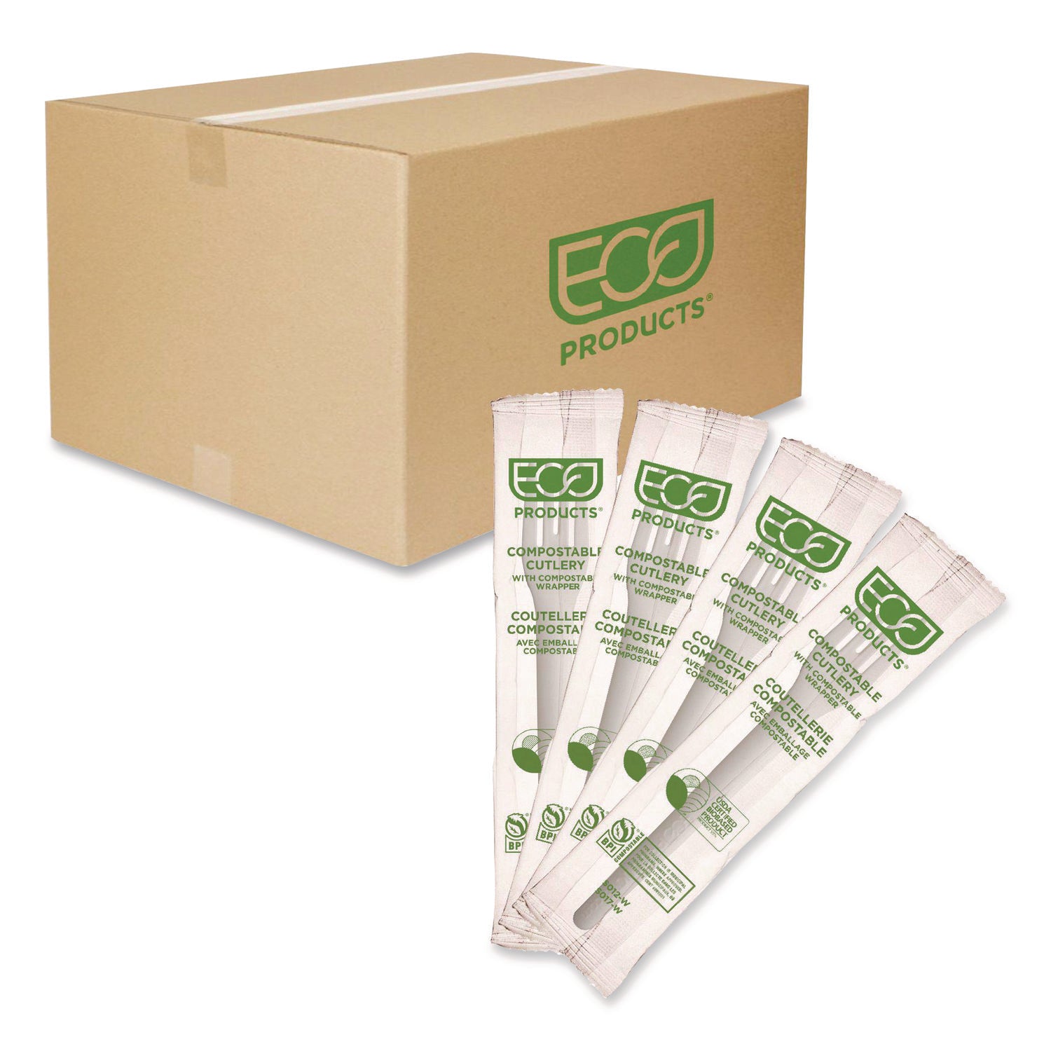 Plantware Compostable Cutlery, Fork, 6", White, 1,000/Carton