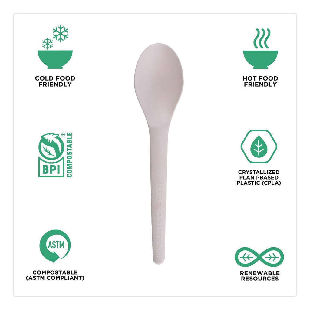 Plantware Compostable Cutlery, Spoon, 6", Pearl White, 50/Pack, 20 Pack/Carton