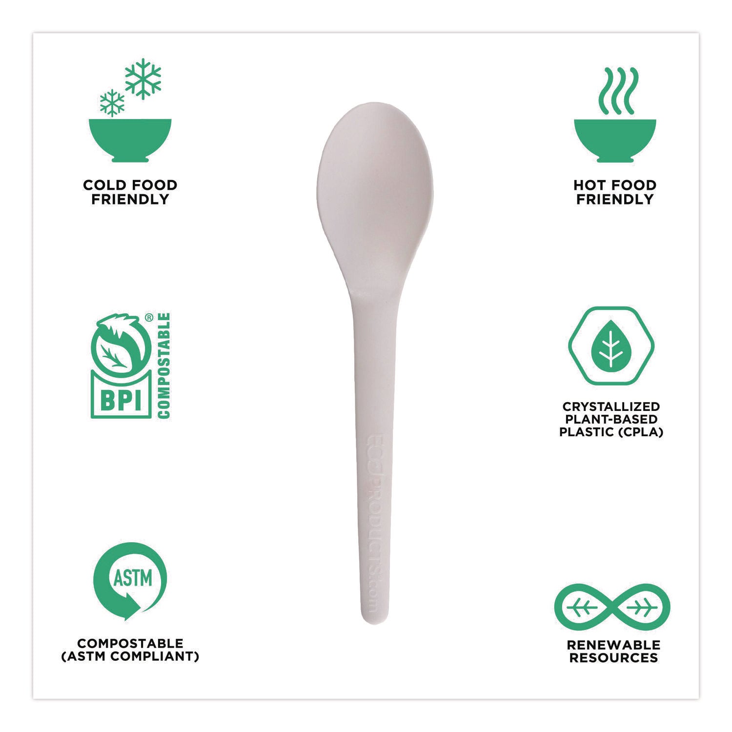 Plantware Compostable Cutlery, Spoon, 6", Pearl White, 50/Pack, 20 Pack/Carton