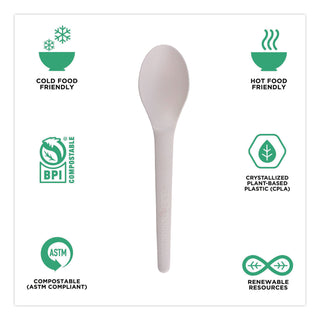 Plantware Compostable Cutlery, Spoon, 6", Pearl White, 50/Pack, 20 Pack/Carton