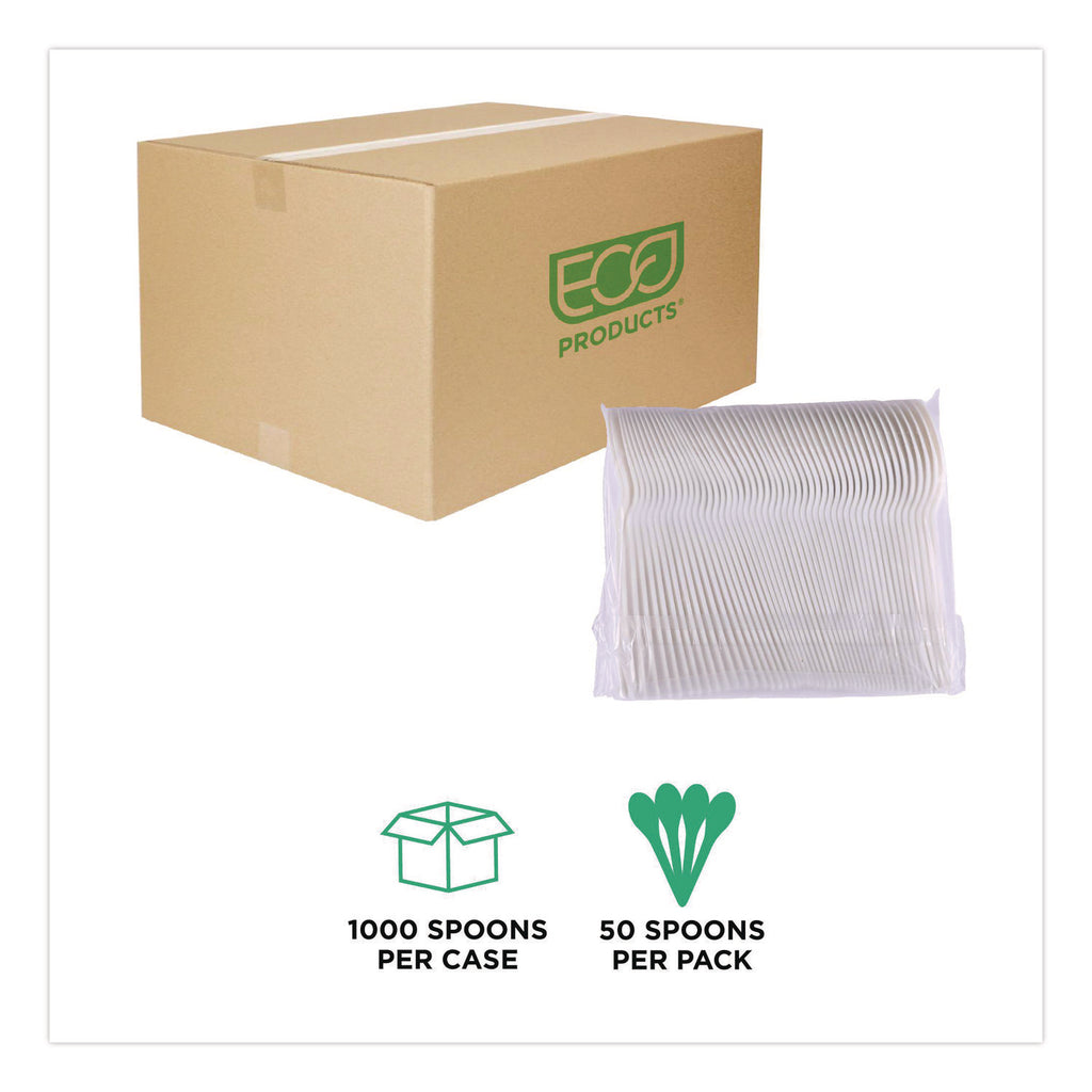 Plantware Compostable Cutlery, Spoon, 6", Pearl White, 50/Pack, 20 Pack/Carton