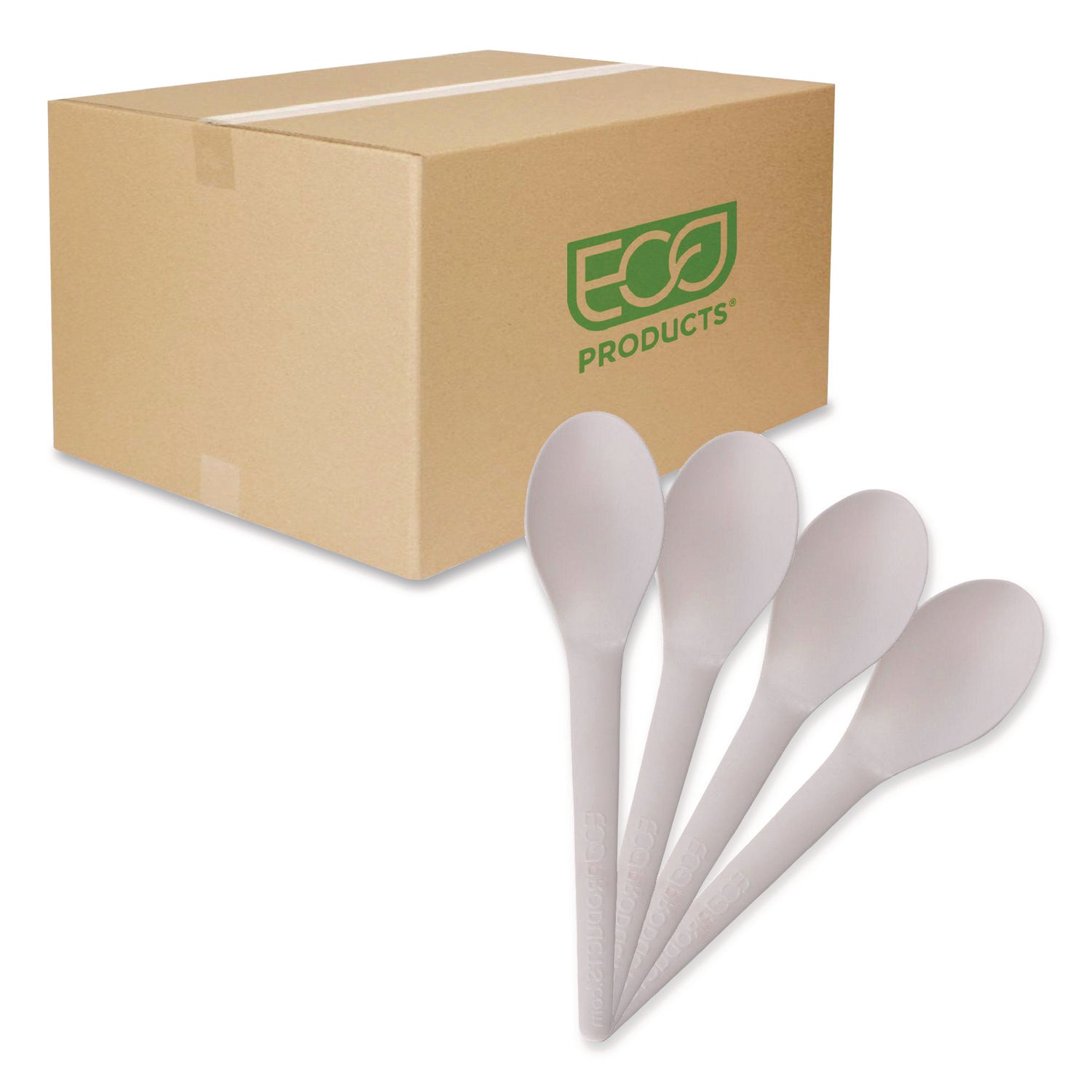 Plantware Compostable Cutlery, Spoon, 6", Pearl White, 50/Pack, 20 Pack/Carton